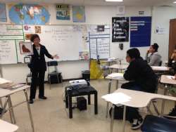 Gabriella Karin shares her experiences as  hidden child during the Holocaust with students at Locke High School. 